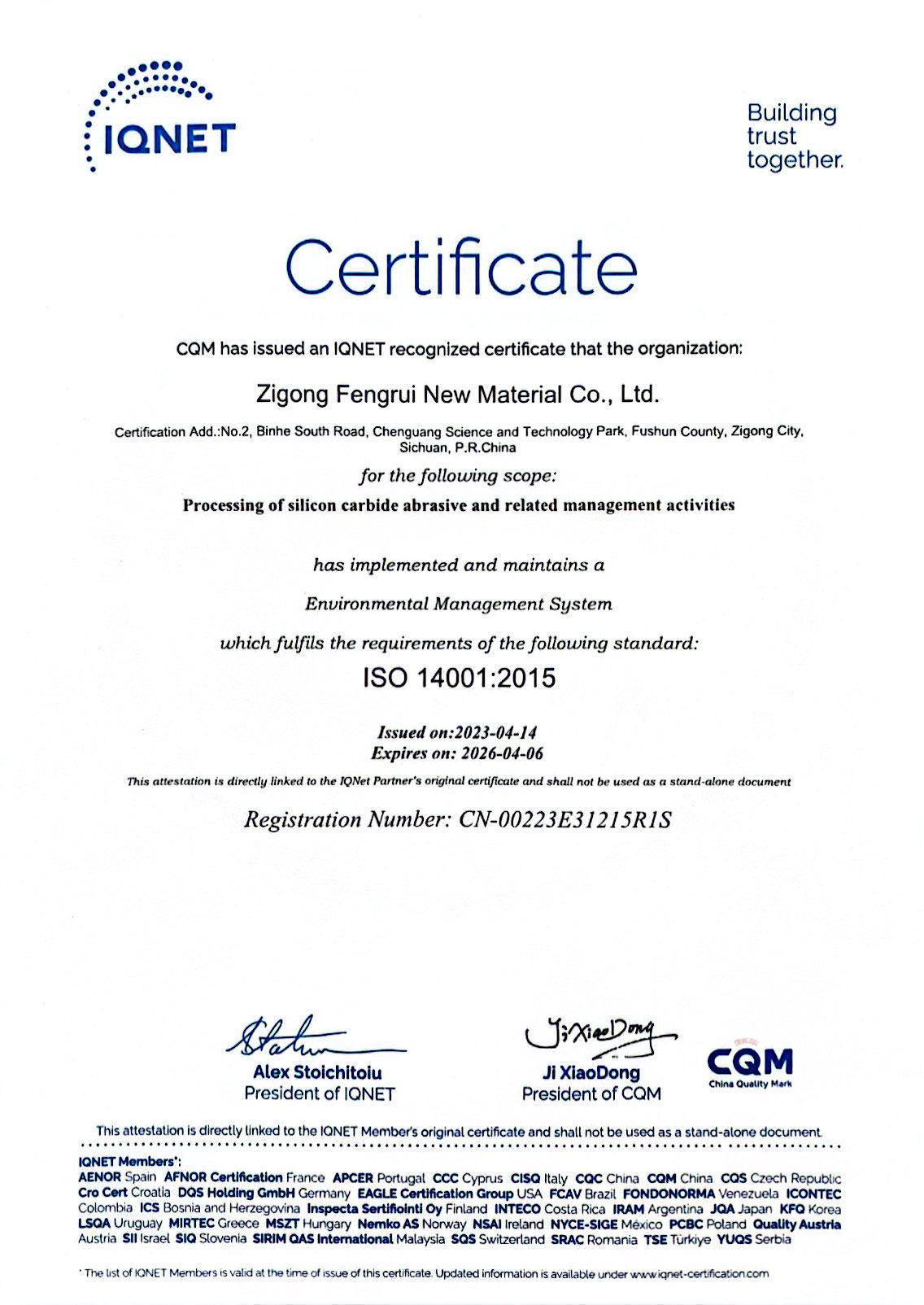 ISO 9001:2015 Quality Management System Certificate
