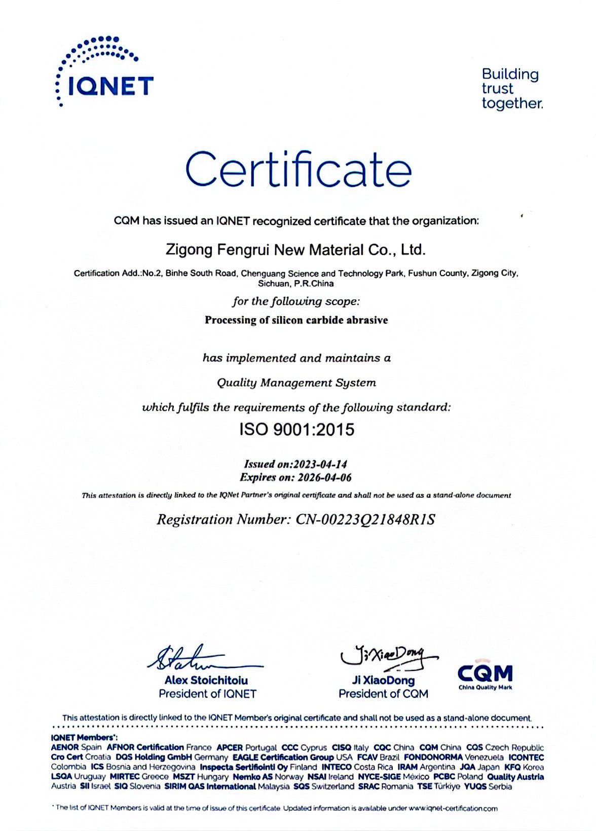 ISO 45001:2018 Occupational Health and Safety Management System Certificate